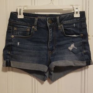 American Eagle high waisted shortie denim shorts